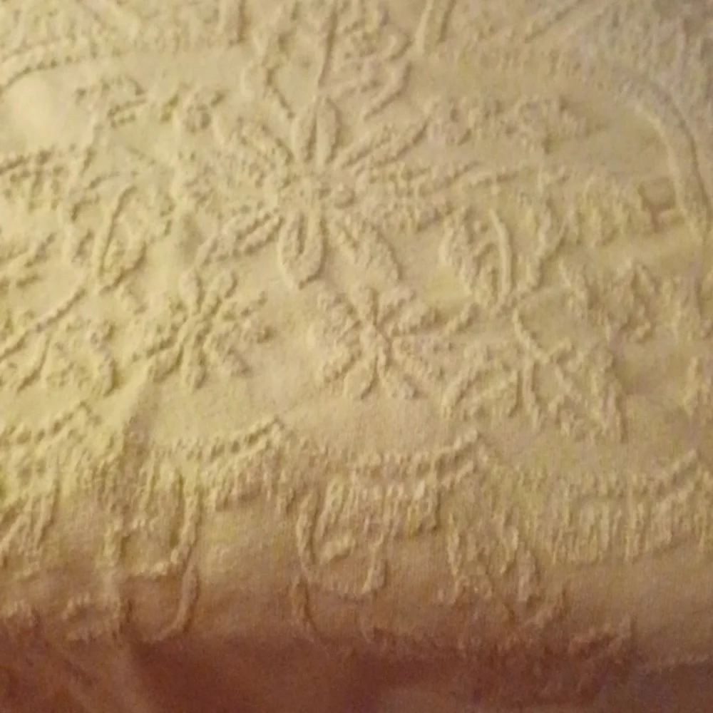 Vintage Collectible  Embossed‎ Floral   Cream Fringed Twin Bed Spread 88…